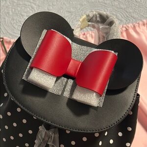 Kate Spade Black with White Polka Dot Backpack and Red Bow
